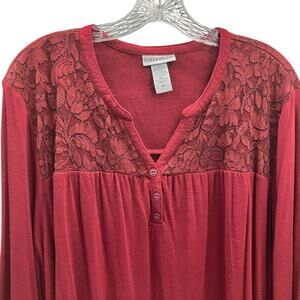 Catherines Top 3X Dark Red Lace Long Romantic Whimsigoth Goth Boho